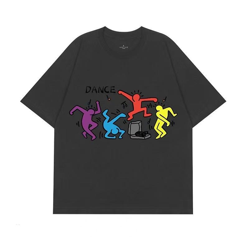 2025 Summer and Autumn graffiti group dance printed T-shirt loose and casual short-sleeved men's and women's sportswear top