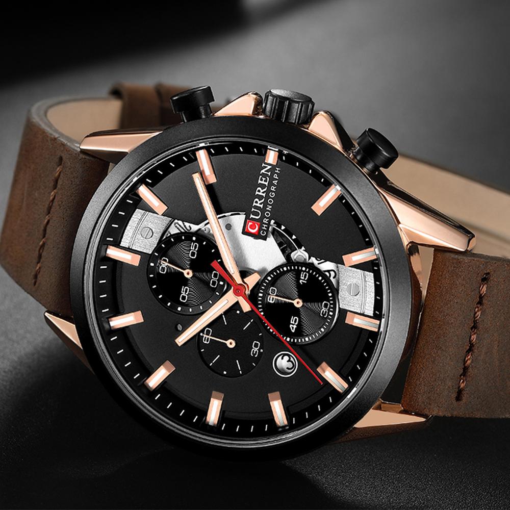 CURREN Luxury Brand Watches for Man Casual Clock with Chronograph Luminous Hands Leather Straps Wristwatches Male