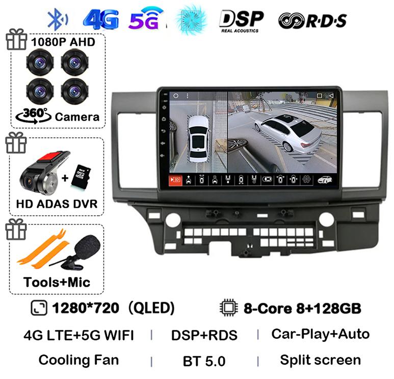 Android 14 Carplay Auto Car Radio For Mitsubishi Lancer 10 CY 2007-2017 Multimedia Video Player WIFI+4G GPS Stereo Head Unit DSP