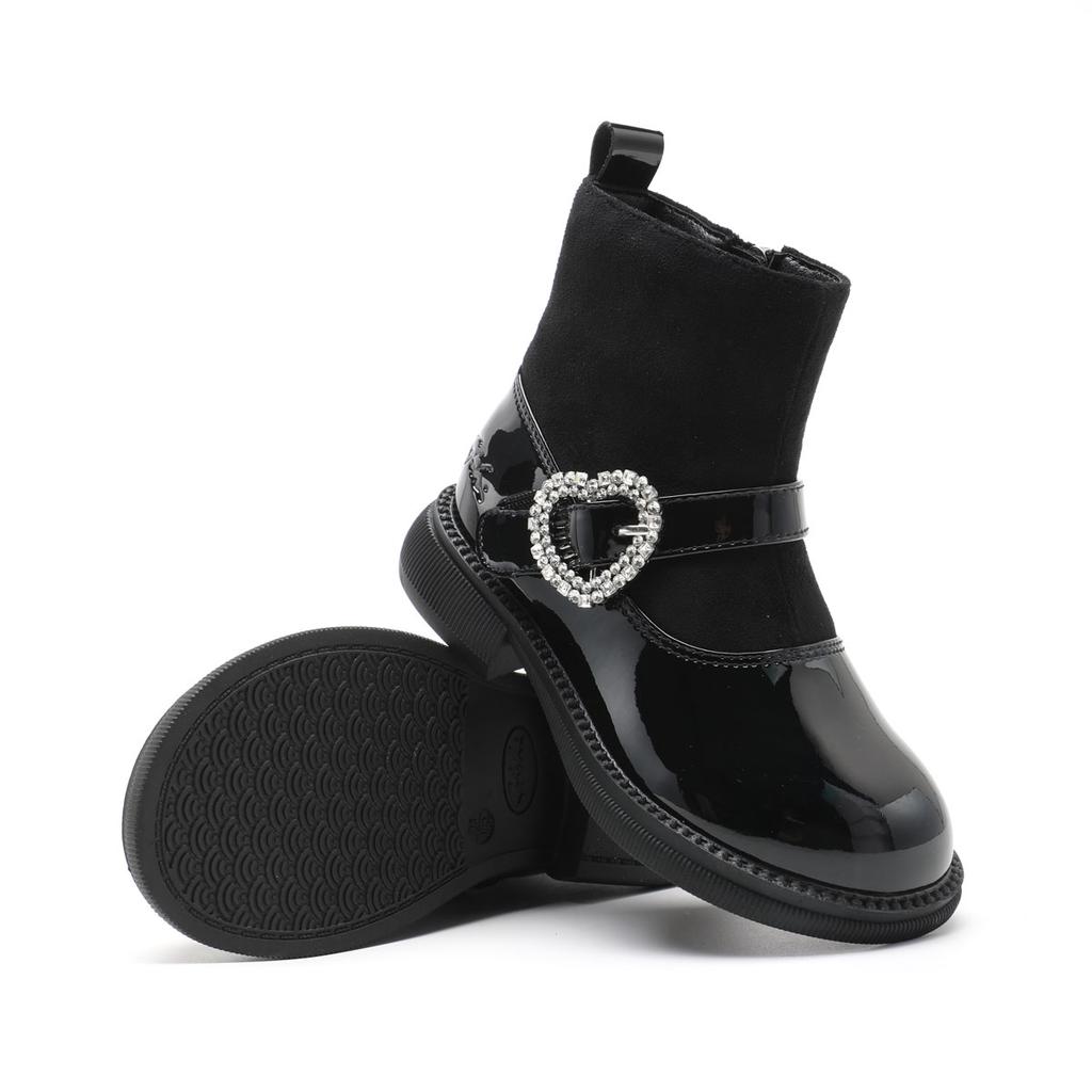 Simple and versatile warm leather boots with fleece for girls