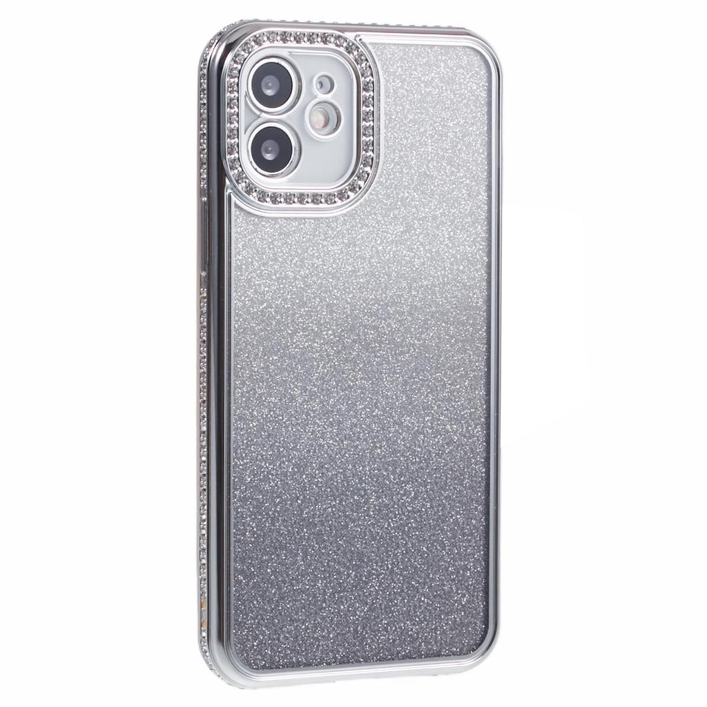 For iPhone 12 Case Scratch-Proof TPU Rhinestone Decor Gradient Phone Shell