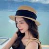 New summer women's flat top hat, thin hat, fashionable and simple outdoor sunshade vacation beach hat