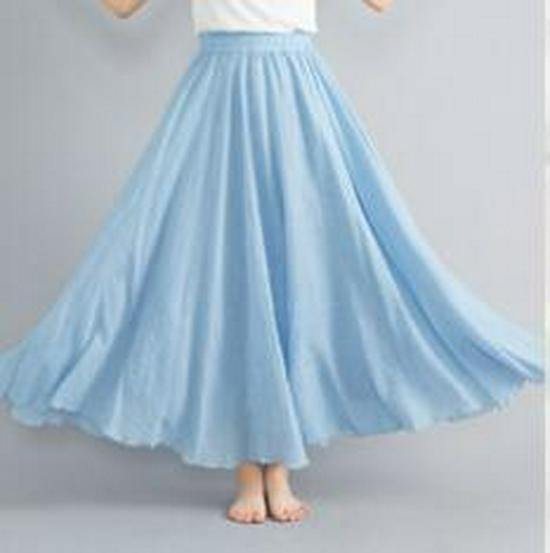 Women's Plus Size Cotton Linen Midi A-Line Skirt with Elastic Waist In 20 Colors
