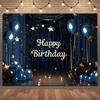 Gold Glitter Blue Birthday Party Background Balloon Star Stand Banner Poster Background  Theme Party Decoration Supplies Gi