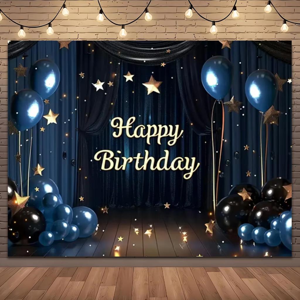 Gold Glitter Blue Birthday Party Background Balloon Star Stand Banner Poster Background  Theme Party Decoration Supplies Gi