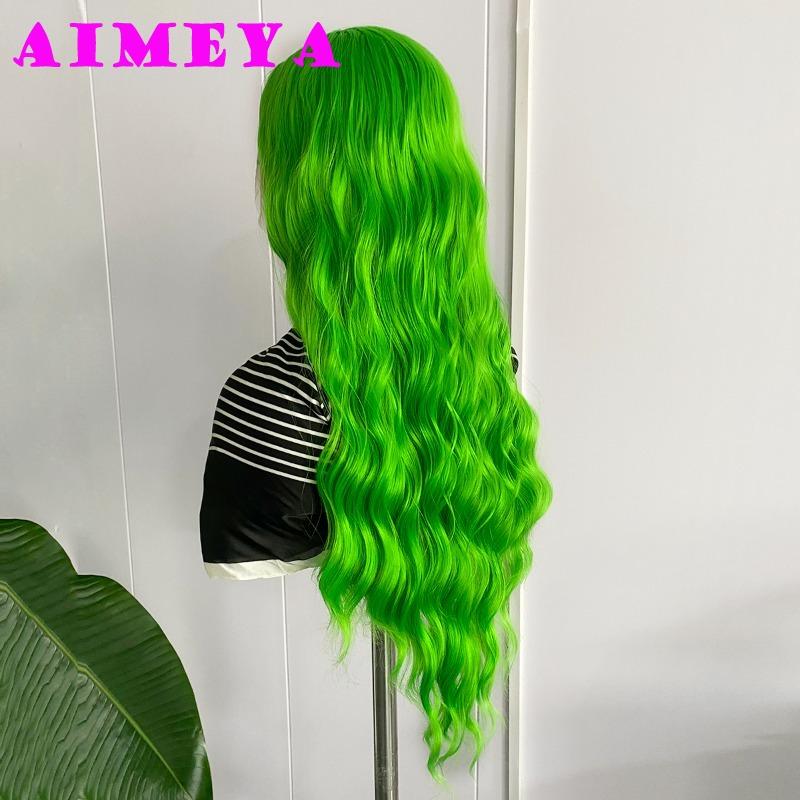 AIMEYA Neue Grüne Spitze Front Perücke Lang Körperwelle Synthetisches Haar Natürlicher Haaransatz Tägliche Nutzung Cosplay Perücken für Frauen Hitzebeständig