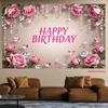 2D Rose Crystal Happy Birthday Backdrop Elegant Floral Birthday Background for Women