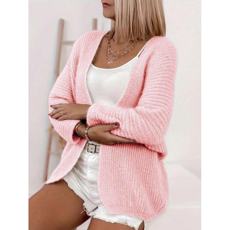 

Plus Size Solid Color Knit Cardigan L детские розовый