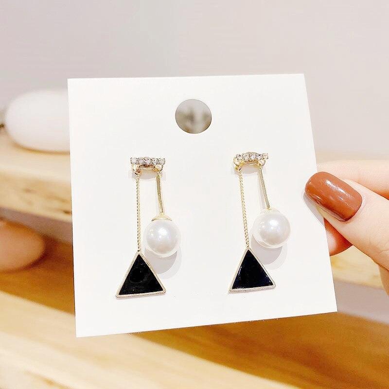 Fashion Beautiful Triangle Pearl Dangle Earrings  New Designer Pendientes Jewelry Wholesale