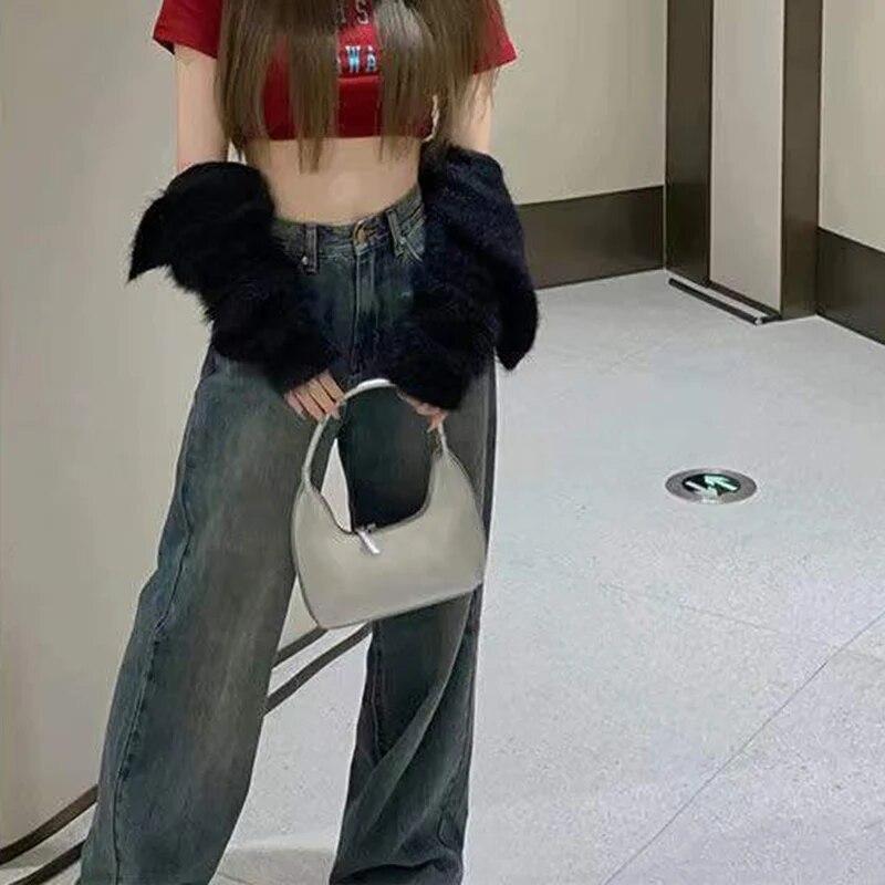 New Vintage Streetwear Baggy Y2K Jeans Donna 2000s Retro Pantaloni in denim a vita alta Senso della moda femminile Pantaloni a gamba dritta casual