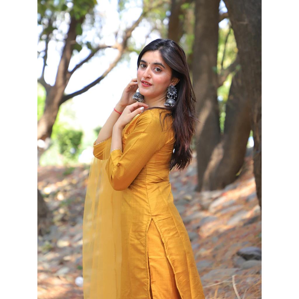 Women Cotton Embroidery Kurti Pant Dupatta Set Bollywood Designer Salwar Kameez