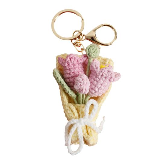 

Yousheng Keychain Pendant Hand Crocheted Flower Key Chain Colorful Yarn Roses Sunflower Charm Key Holder Bag Car Key