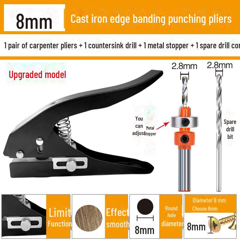 Woodworking Edge Banding Leather Punch Pliers - Large 3-in-1 Nail Patch Tool with 12mm, 14mm, 15mm Holes