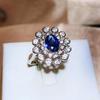 Luxury Blue Crystal Zircon Rings Tiny Flower Zirconia Pretty Women's  Sterling Silver  Elegant Wedding Accessories