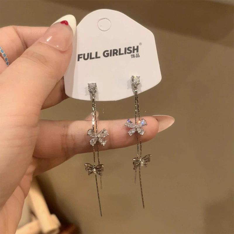 Серьги-кисточки с бантом женские легкая роскошь темпераментные серьги нишевые длинные серьги