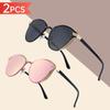 2pcs Women'S Round Frame Classic Retro Style Polarized Sunglasses, Comes with Perfect for Outdoor Vacations Beach Parties
