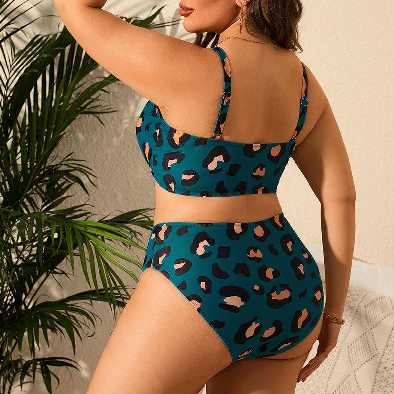 2024 Plus Size Leopard Print High Waist Bikini for Women