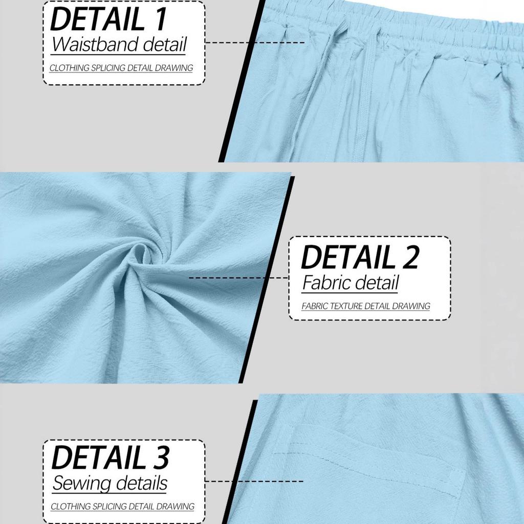 Męskie lniane spodnie Lekkie ze sznurkiem Elastyczna talia Luźny krój Proste nogawki Spodnie z kieszeniami Oddychające Plażowe do jogi do pracy Lniane spodnie dla mężczyzn