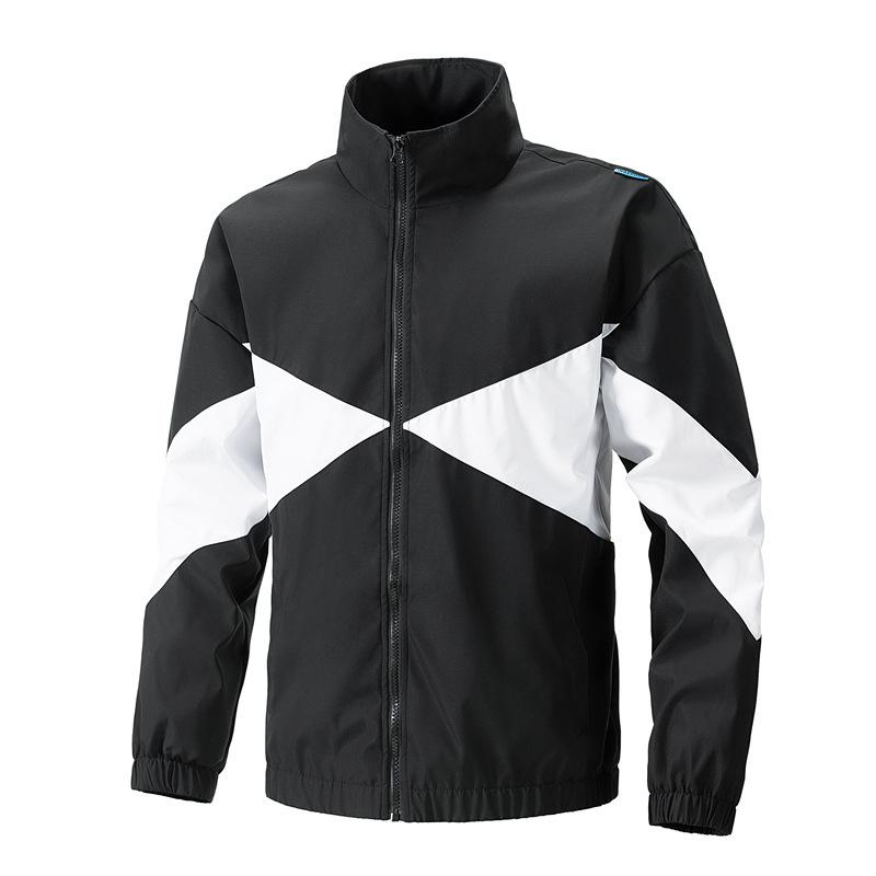Pánská prodyšná lehká a tenká bunda s barevným blokováním, volný stojáček, ležérní všestranná bunda pro outdoorové sporty