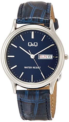 Citizen Q&Q Men s Analog Watch, Waterproof, Date Display, Day Display, Leather Strap, A204-302, Navy