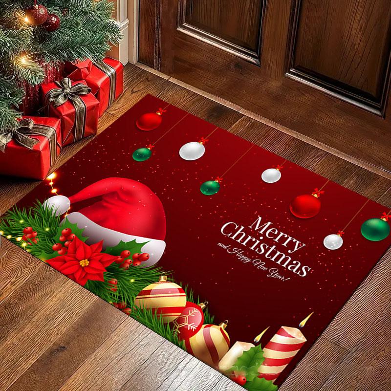 Santa Claus Merry Christmas Carpet Red Green Decorative Door Rug Diatomaceous Earth Entrance Carpets Christmas Entrance Door M