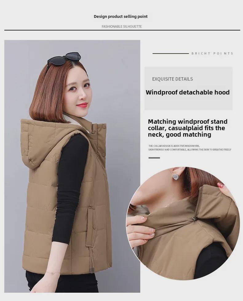 Dámská bavlněná vesta s fleecovou podšívkou, zateplená, krátkého střihu pro podzim/zimu 2024, ideální pro maminky středního věku a drobné postavy