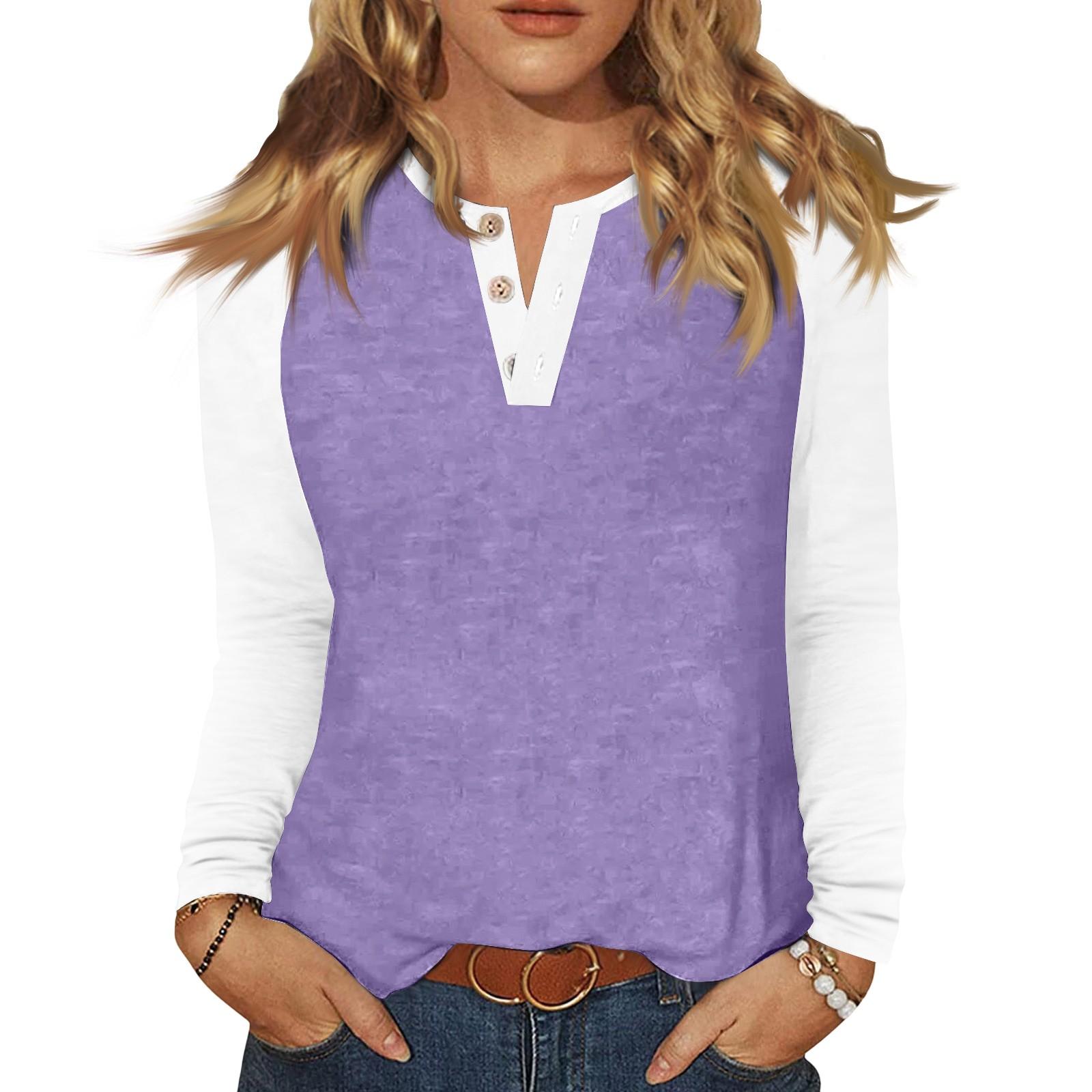 

Женская футболка колор-блок на пуговицах с длинным рукавом, повседневная, для выходных, модная, базовая, с V-образным вырезом, обычная L