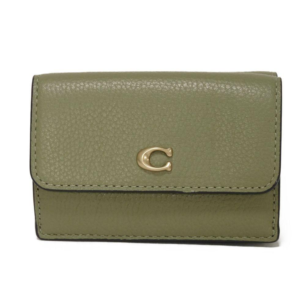 Used 9726 Mini Trifold Wallet CM437 7942 Current C Logo Khaki Green Polished Pebble Unused C Mark Moss Unisex from