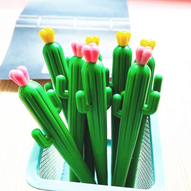 Office School Supplies Creative Flowering Cactus Shape Creative Gel Pen Black Student Kawai Stationery Wholesale Prize Gifts