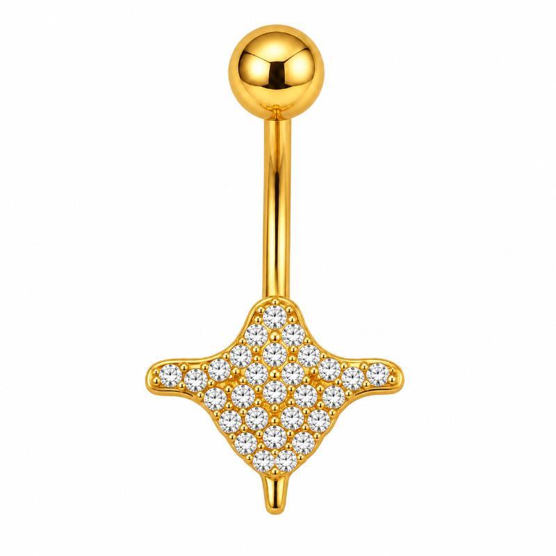 Belly Button Rings Gold Plated Shiny Cubic Zirconia Skin-friendly Durable Navel Ring for Beach Travel Daily Use