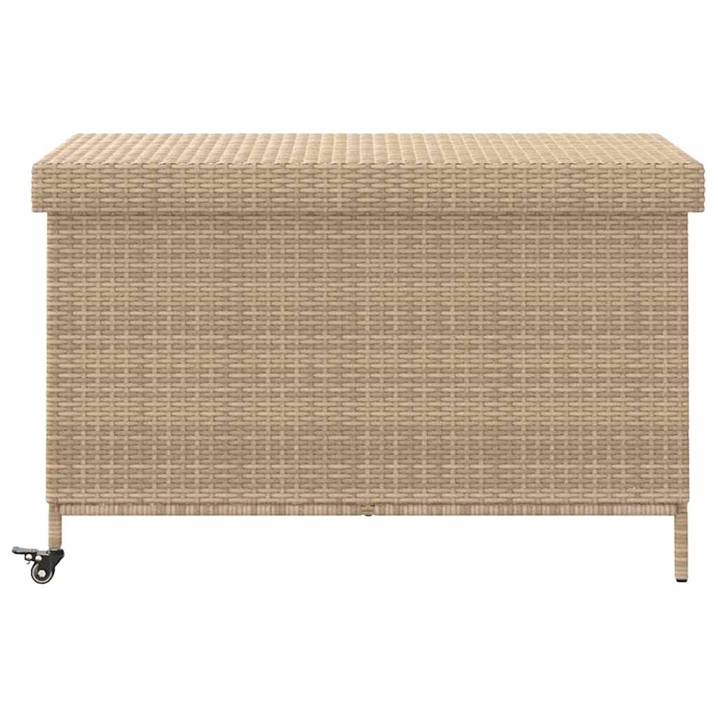 Garden Storage Box with Wheels Beige 110 x 55 x 73 cm Poly Rattan