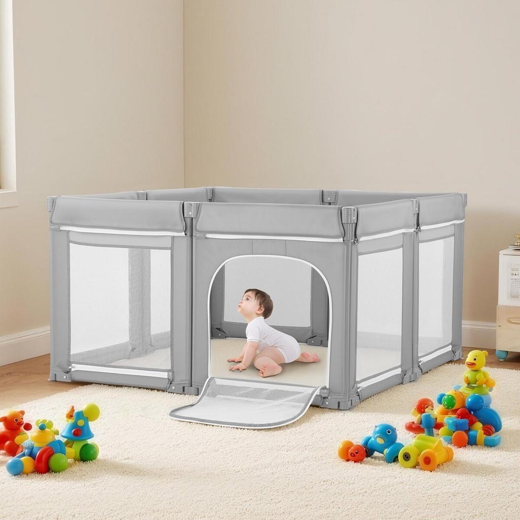 Cercadinho para Bebê, 1200 x 1200mm Cercadinho Dobrável para Crianças Pequenas, Cerca de Bebê para Uso Interno/Externo com Porta com Zíper e Malha Macia Respirável, Sem Frestas para Crianças Pequenas