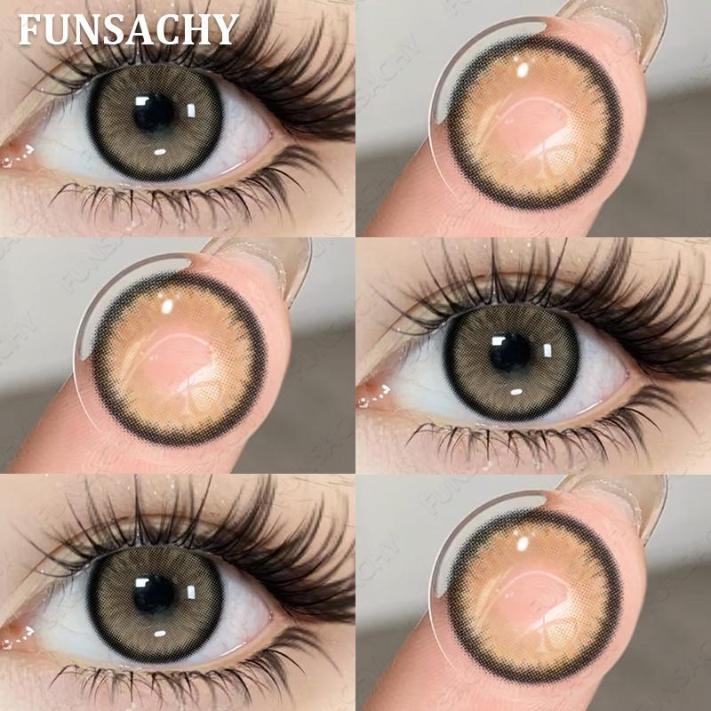 FUNSACHY 1 Pair Natural Brown Contact Lenses for Eyes Beautiful Pupils for Makeup Cosmetics Brown Color Lenses Gray Softlens