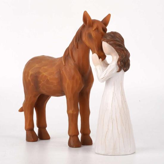 Girl And Horse Figurine Resin Hand-Painted Horse Sculpture for Horse Lovers Women Keepsake Gift for Birthday Christmas Thanksgiving