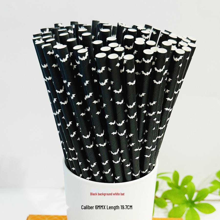 Biodegradable Halloween Paper Straws with Skull and Pumpkin Design