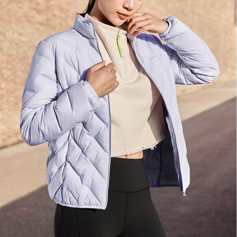 SAUCONY Outdoor Quilted Lightweight Solid Color Zipper Stand Collar Long Sleeve Down Jacket Women Outerwear Gray Purple SC1230093A-PP06