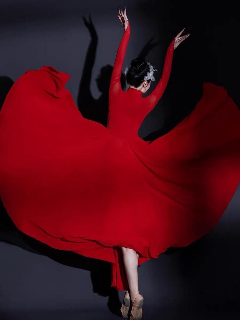 Women's Modern Dance Red Swing Skirt - 'I Love You Wanjiang' Chinese Performance Costume