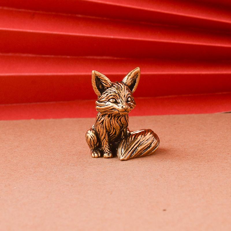 Brass Fox Statue Cute Fox Miniature Figurines Desk Ornament Decoration Accessories Copper Animal Sculpture Home Decor Crafts
