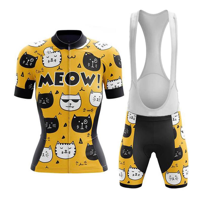 Cartoon Cat Style Cycling Jersey Set 2026 Summer Women's Short Sleeve Road Bicycle Cycling Clothing Quick-dry Outdoor MTB Bike Racing Wear