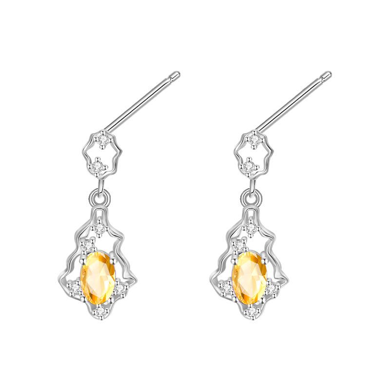Natural Garnet Olivine S925 Sterling Silver Stud Earrings Women's New Chinese Hollow Colored Treasure Earrings Holiday Gift