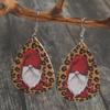 Red Santa Claus & Leopard Print Teardrop Leather Earrings for Women