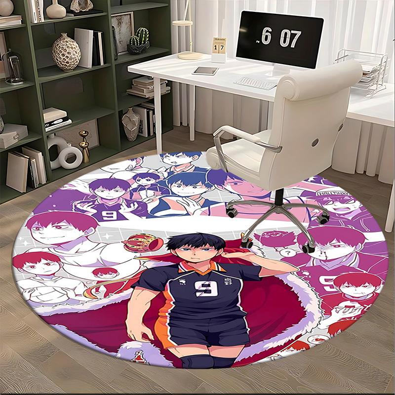 1pc Anime Volleyball Player Round Carpet - Office Chair Mat, Non-Slip Rug for Home Decor, Living Room, Bedroom, Game Room, Dormitory, Birthday Gift, S