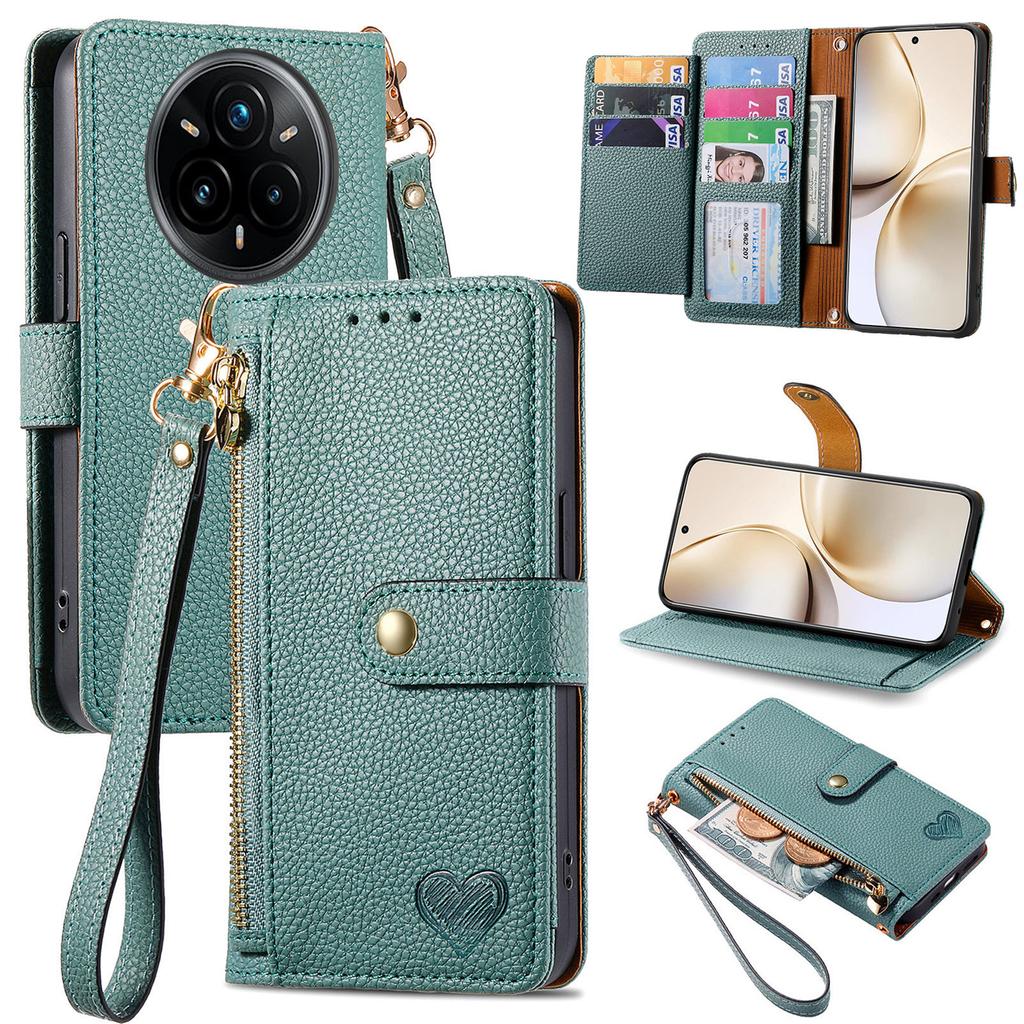 For Realme 14 Pro+ 5G Case RFID Blocking Zipper Pocket Leather Wallet Phone Cover with Strap