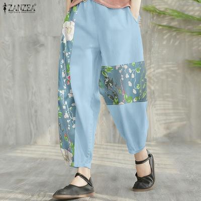 Women Casual Elastic Waist Loose Print Cropped Pants