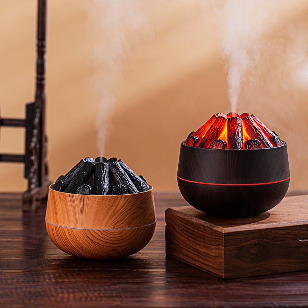 Silent Charcoal Fire Humidifier & Aroma Diffuser with 7-Color Night Light for Living Room & Bedroom