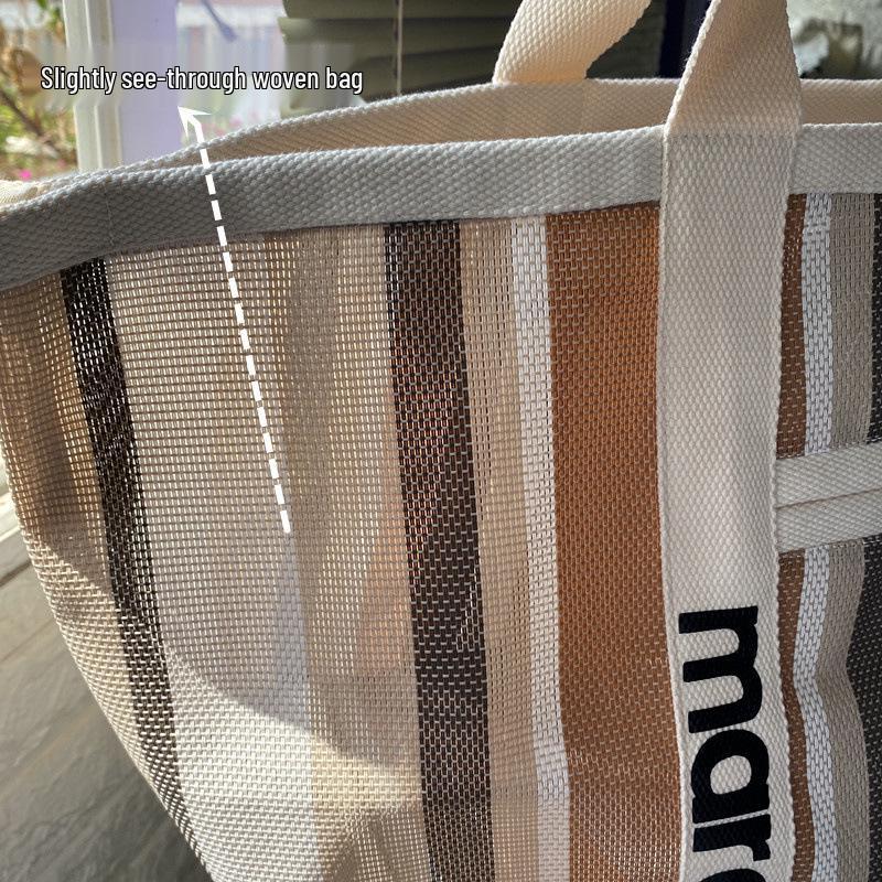 Rakuten Japan Korea Straw Woven Tote Bag with Colored Stripes - Casual Handbag for Shopping