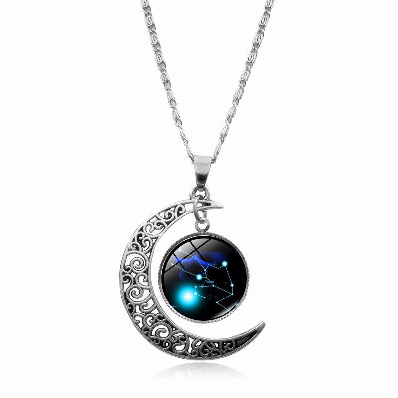 Twelve Zodiac Moonlight Gemstone Necklace Women's Fashion Accessory Collarbone Chain Birthday Gift