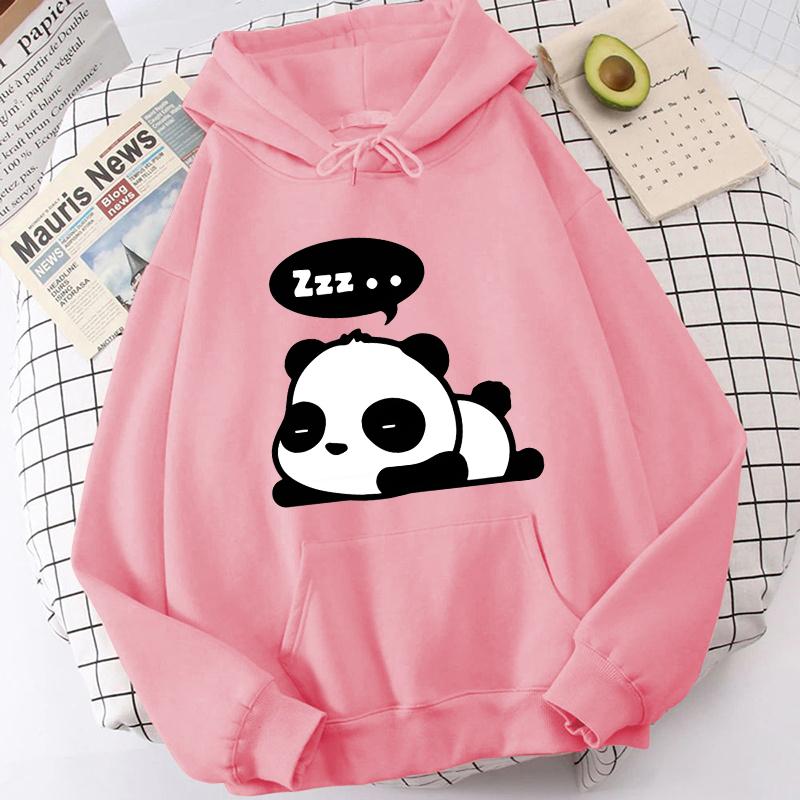 (Unisex Hoodie)Autumn Winter Casual Panda Letter Print Hoodies Solid Color Long Sleeve Hooded Pullovers Sweatshirts