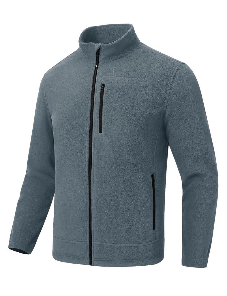 YSENTO Fleece Casual Coat with Stand Thick Windproof Outerwear with Lightweight Warmth for Outdoor Grayish Size L Men's Jacket, Zip-Up Collar,