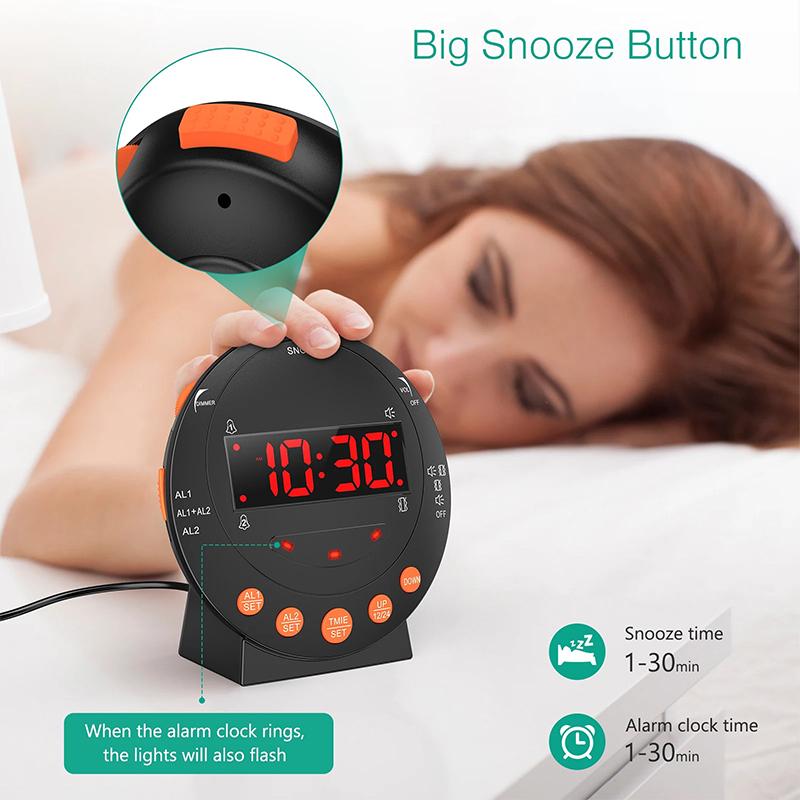 Loud Alarm Clock With Bed Shaker Vibrating Alarm Clock With Flash Light Brightness Adjustable Snooze Dual Alarm Setting Usb